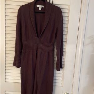 Eastside Westside Chocolate Brown Eye Hook V Neck Sweater Ribbed Texture